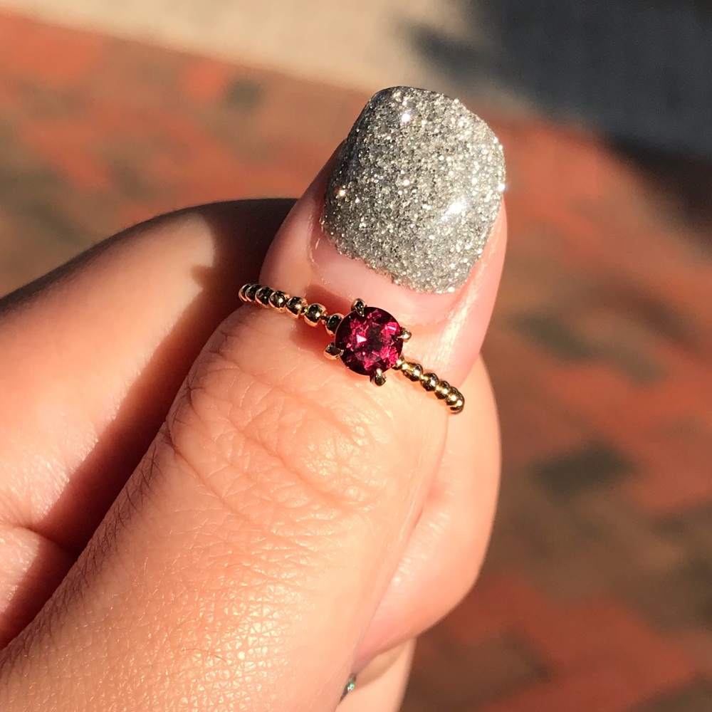 Perfect 14k raspberry rhodolite ring